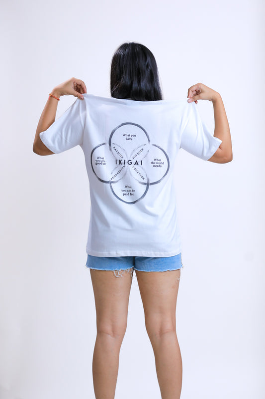 "Ikigai" White Unisex Oversized T-shirt