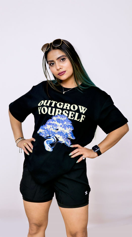 Outgrow yourself unisex black oversized t-shirt